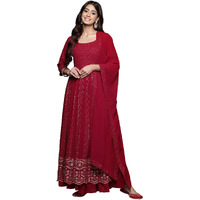 Libas Womens Embroidered Georgette A-Line Kurta With Palazzos And Dupatta