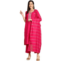 Libas Gerua Womens Yoke Design Silk Blend Straight Kurta With Trousers And Dupatta