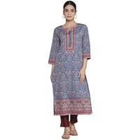 Libas Women's Crepe Printed Straight Kurta (26534_Blue