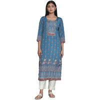 Libas Women's Crepe Printed Straight Kurta (26560_Teal