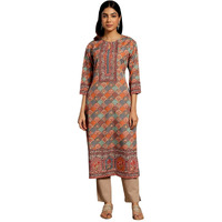 Libas Women's Crepe Printed Straight Kurta (26553_Multicoloured