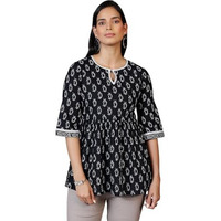 Libas Women's Pure Cotton Printed A-Line Kurtis (26590_Black