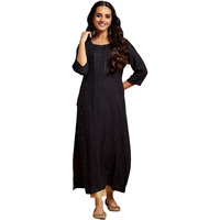 Libas Women's Viscose Rayon Woven Design Straight Kurta (26510_Charcoal