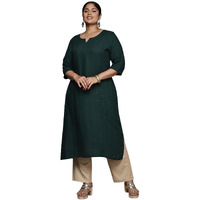 Extra Love By Libas Women's Rayon Embroidered Straight Kurta (25317_Green_6Xl)