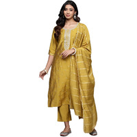 Libas Women's Silk Blend Kurta Sets (Gs850_Yellow_Xl)
