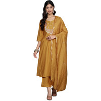 Libas Women's Silk Blend Kurta Sets (Gs869_Mustard_Xs)