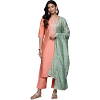 Libas Women's Silk Blend Kurta Sets (Gs852_Peach_Xs)