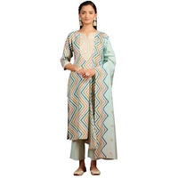 Libas Womens Printed Silk Blend Straight Kurta With Trousers And Dupatta