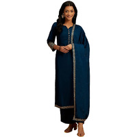 Libas Womens Solid Silk Blend Straight Kurta With Palazzos And Dupatta