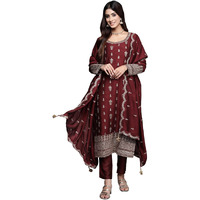 Libas Women's Silk Blend Kurta Sets (48361_Maroon