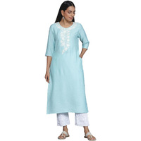 Libas Women's Silk Floral Straight Kurta (26808 Blue