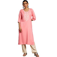 Libas Women's Viscose Rayon Yoke Design Straight Kurta (26812_Pink