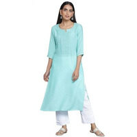 Libas Women's Cotton Yoke Design Straight Kurta (26815_Blue