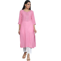 Libas Women's Cotton Yoke Design Straight Kurta (26816_Pink