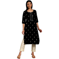 Libas Women's Viscose Rayon Embroidered Straight Kurta (26830_Black