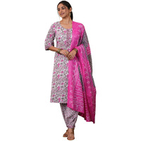 Libas Womens Printed Cotton Straight Kurta With Salwar And Dupatta