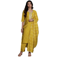 Libas Womens Yoke Design Silk Blend Straight Kurta With Trousers And Dupatta