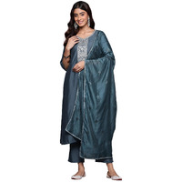Libas Womens Yoke Design Silk Blend Straight Kurta With Trousers And Dupatta