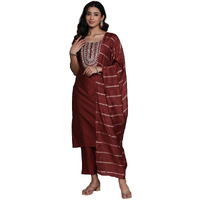 Libas Womens Yoke Design Silk Blend Straight Kurta With Trousers And Dupatta