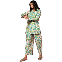 Libas Womens Printed Silk Blend Co-Ord Set For Women Beige