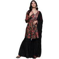 Libas Black Embroidered Organza A-Line Kurta With Sharara & Dupatta