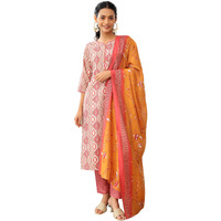 Libas Womens Printed Silk Blend Straight Kurta With Trousers And Dupatta