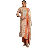 Libas Womens Printed Silk Blend Straight Kurta With Palazzos And Dupatta