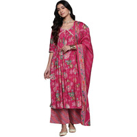 Libas Womens Printed Silk Blend A-Line Kurta With Palazzos And Dupatta
