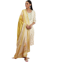 Libas Womens Printed Silk Blend Straight Kurta With Palazzos And Dupatta