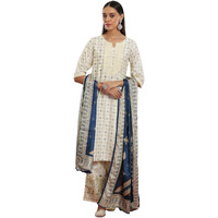 Libas Women's Silk Blend Kurta Set (35336_Off White_M)