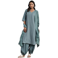 Libas Womens Self Design Silk Blend Straight Kurta With Salwar And Dupatta