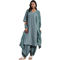 Libas Womens Self Design Silk Blend Straight Kurta With Salwar And Dupatta