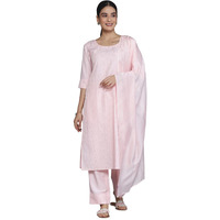 Libas Womens Self Design Silk Blend Straight Kurta With Palazzos And Dupatta