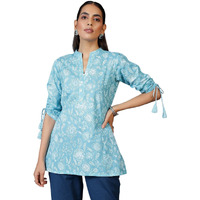 Libas Women's Pure Cotton Printed Straight Kurtis (26852_Blue