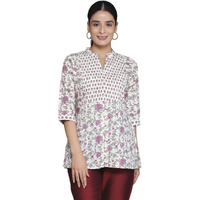 Libas Women's Cotton Blend Printed Straight Kurtis (26872_Off White