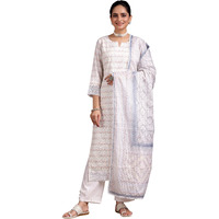 Libas Womens Embroidered Cotton Blend Straight Kurta With Palazzos And Dupatta
