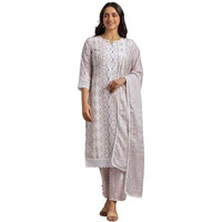 Libas Women's Cotton Blend Kurta Set (35369_Beige