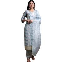 Libas Womens Embroidered Cotton Blend Straight Kurta With Palazzos And Dupatta