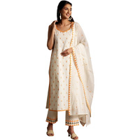Libas Womens Embroidered Cotton Straight Kurta With Palazzos And Dupatta