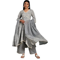 Libas Womens Printed Cotton A-Line Kurta With Palazzos And Dupatta