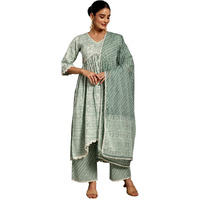 Libas Womens Printed Cotton A-Line Kurta With Palazzos And Dupatta