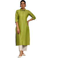 Libas Women's Cotton Woven Design Straight Kurta (26877_Green