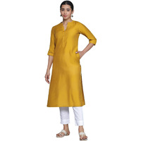 Libas Women's Silk Woven Design Straight Kurta (26880_Mustard