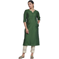 Libas Women's Silk Woven Design Straight Kurta (26881_Green