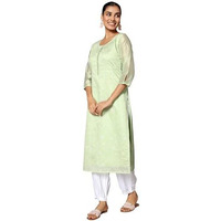 Libas Women's Chanderi Silk Woven Design Straight Kurta (37038_Green