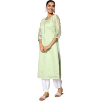 Libas Women's Chanderi Silk Woven Design Straight Kurta (37038_Green