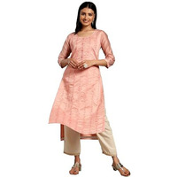 Libas Women's Chanderi Woven Design Straight Kurta (37035_Peach