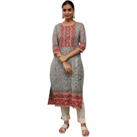 Libas Women's Chanderi Silk Embellished Straight Kurta (37044_Grey