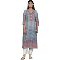 Libas Women's Chanderi Printed Straight Kurta (37045_Grey