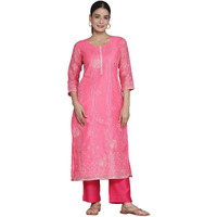 Libas Women's Chanderi Printed Straight Kurta (37060_Pink